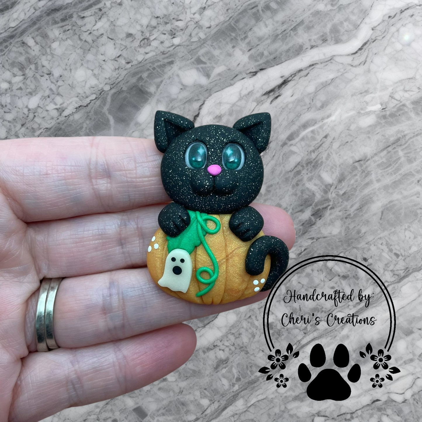 Cute & Spooky Pumpkin Cat Polymer Clay Embellishment