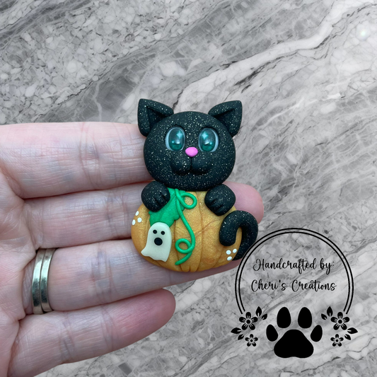 Cute & Spooky Pumpkin Cat Polymer Clay Embellishment