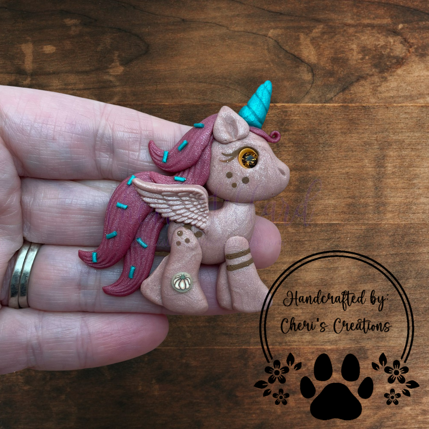 Pumpkin Patch Unicorn Bow Center – Handmade Polymer Clay Embellishment