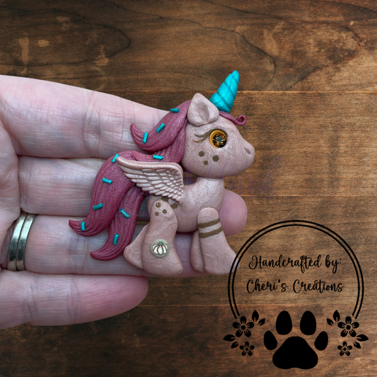 Pumpkin Patch Unicorn Bow Center – Handmade Polymer Clay Embellishment