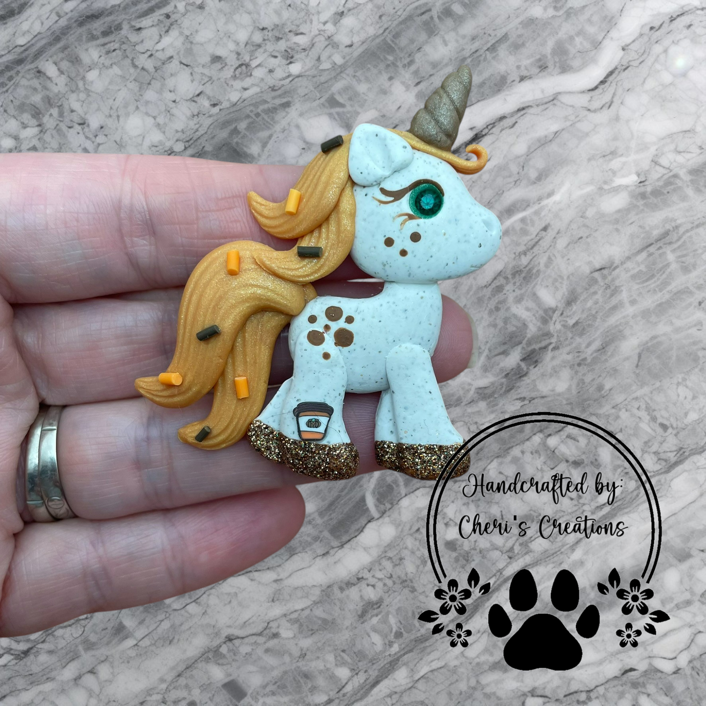 Whimsical Pumpkin Spice Unicorn Polymer Clay Embellishment