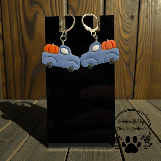 Pumpkin Truck Dangle Earrings – Handmade Polymer Clay Earrings