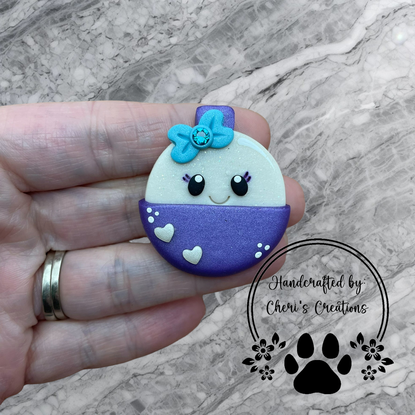 Stylish Purple & White Fishing Bobber Polymer Clay Embellishment