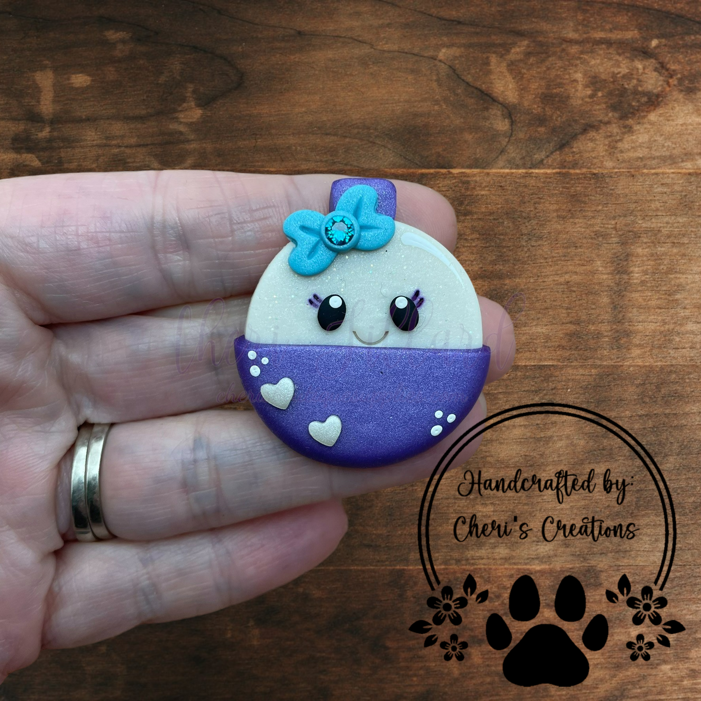 Purple Fishing Bobber Bow Center – Handmade Polymer Clay Embellishment