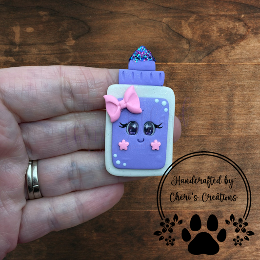 Purple Glitter Glue Bow Center – Handmade Polymer Clay Embellishment