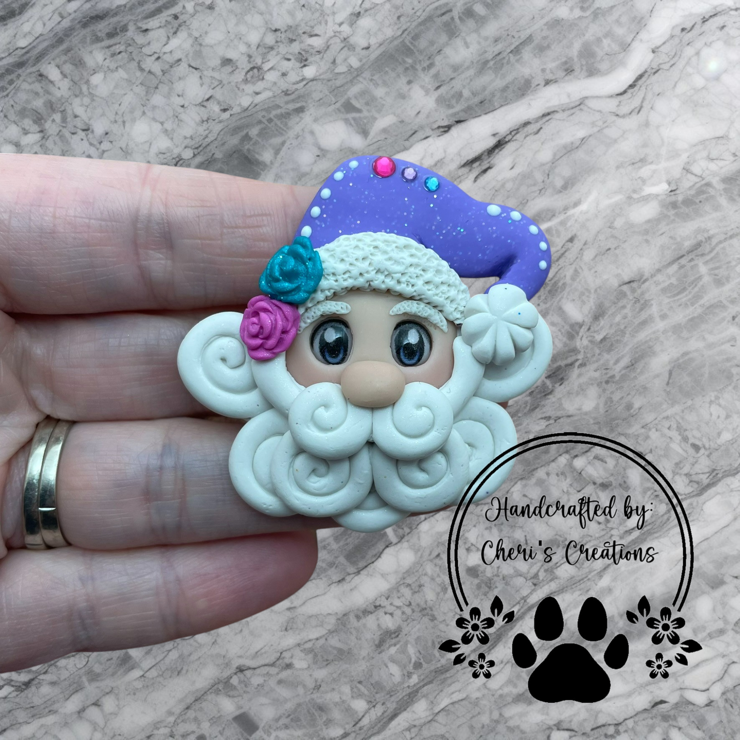 Regal Purple Hat Santa Polymer Clay Embellishment