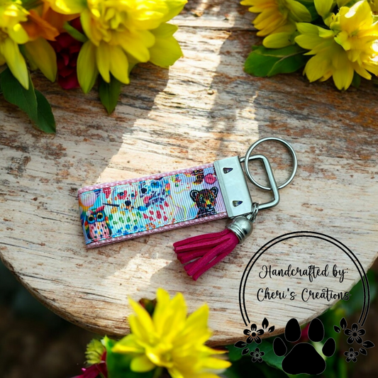 Handmade Rainbow Animals Ribbon Keychain – Colorful Animal Keychain – Fun Keychain – Grosgrain Ribbon Keychain – Retro Inspired Keychain
