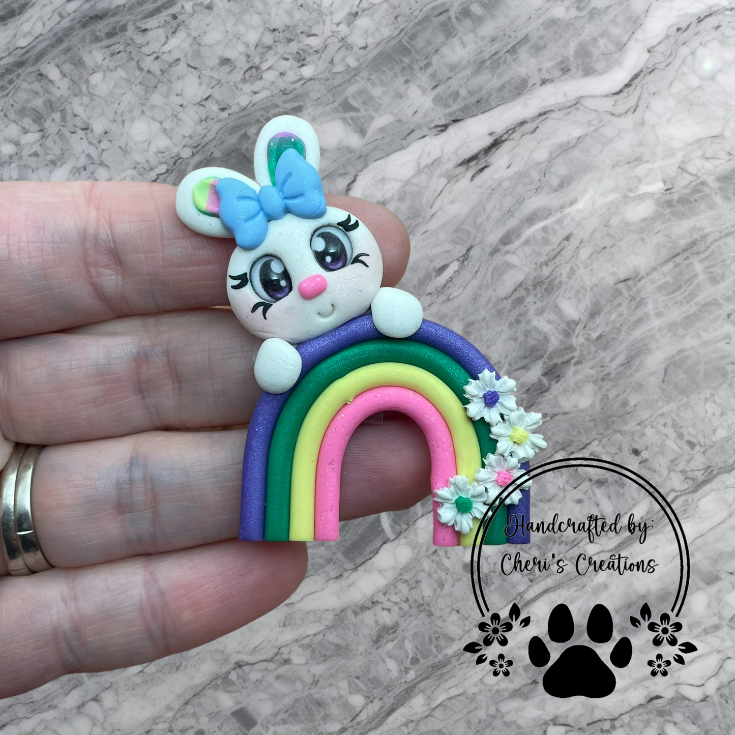 Sweet Rainbow Bunny Polymer Clay Embellishment