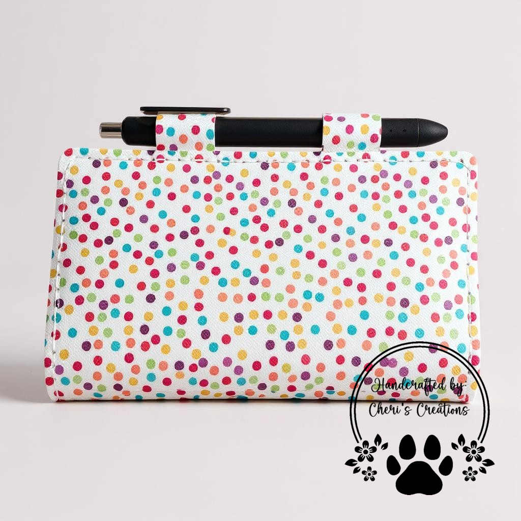 Rainbow Polka Dot Checkbook Cover – Handmade Faux Leather Accessory