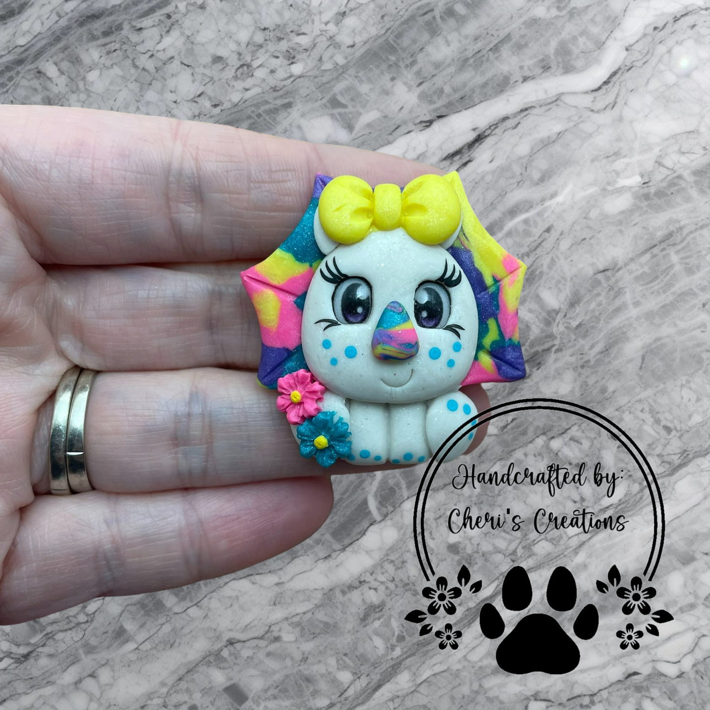 Playful Rainbow Triceratops Polymer Clay Embellishment