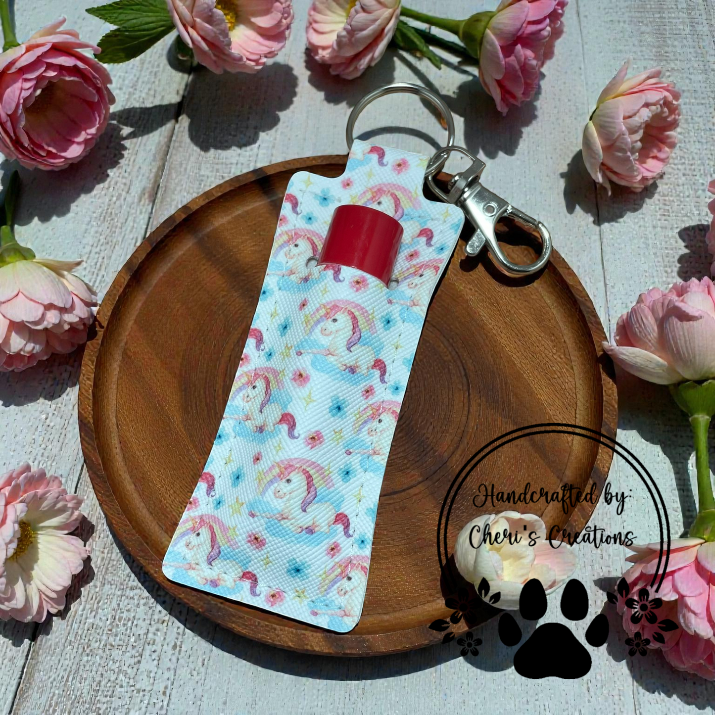 Chapstick Keychain - Rainbow Unicorns Lip Balm Sleeve