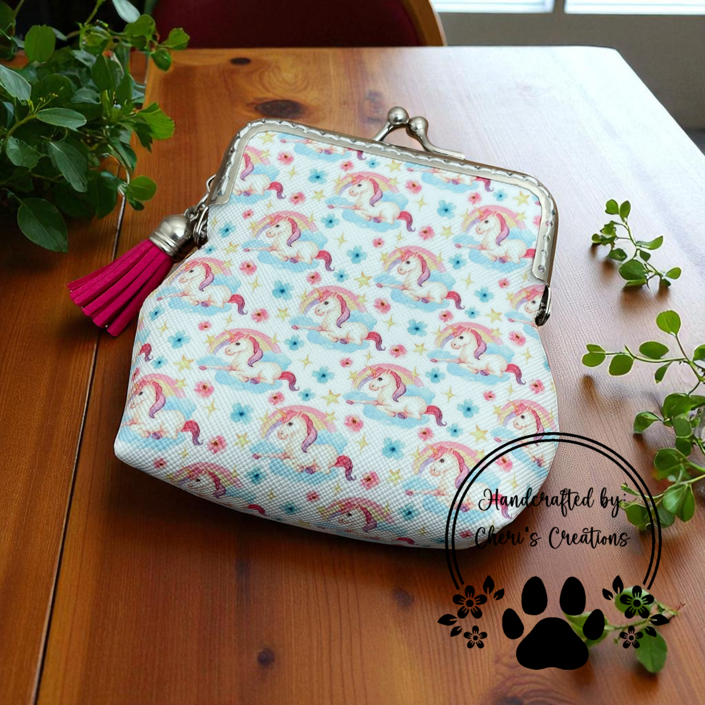 Rainbow Unicorn Faux Leather Change Purse – Handmade Kiss Clasp Coin Pouch