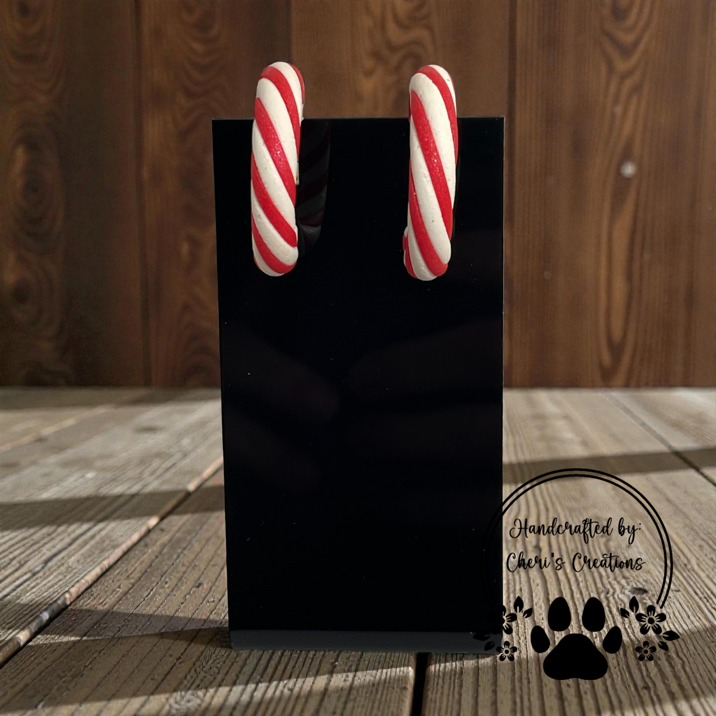 Red Candy Cane Hoop Earrings – Handmade Polymer Clay Earrings