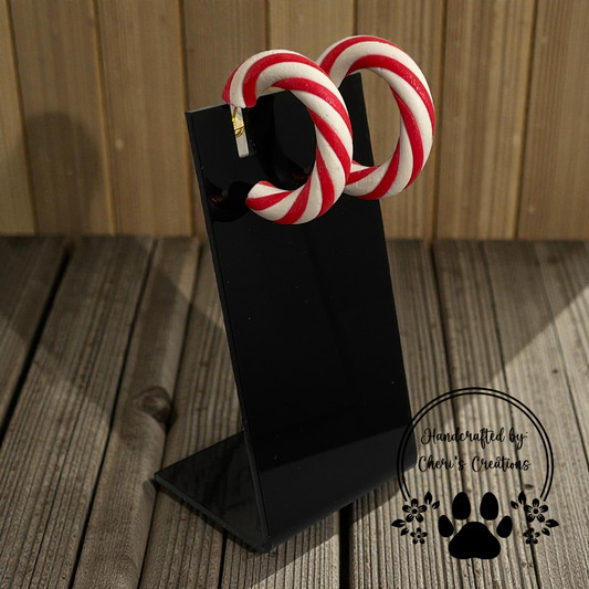 Red Candy Cane Hoop Earrings – Handmade Polymer Clay Earrings