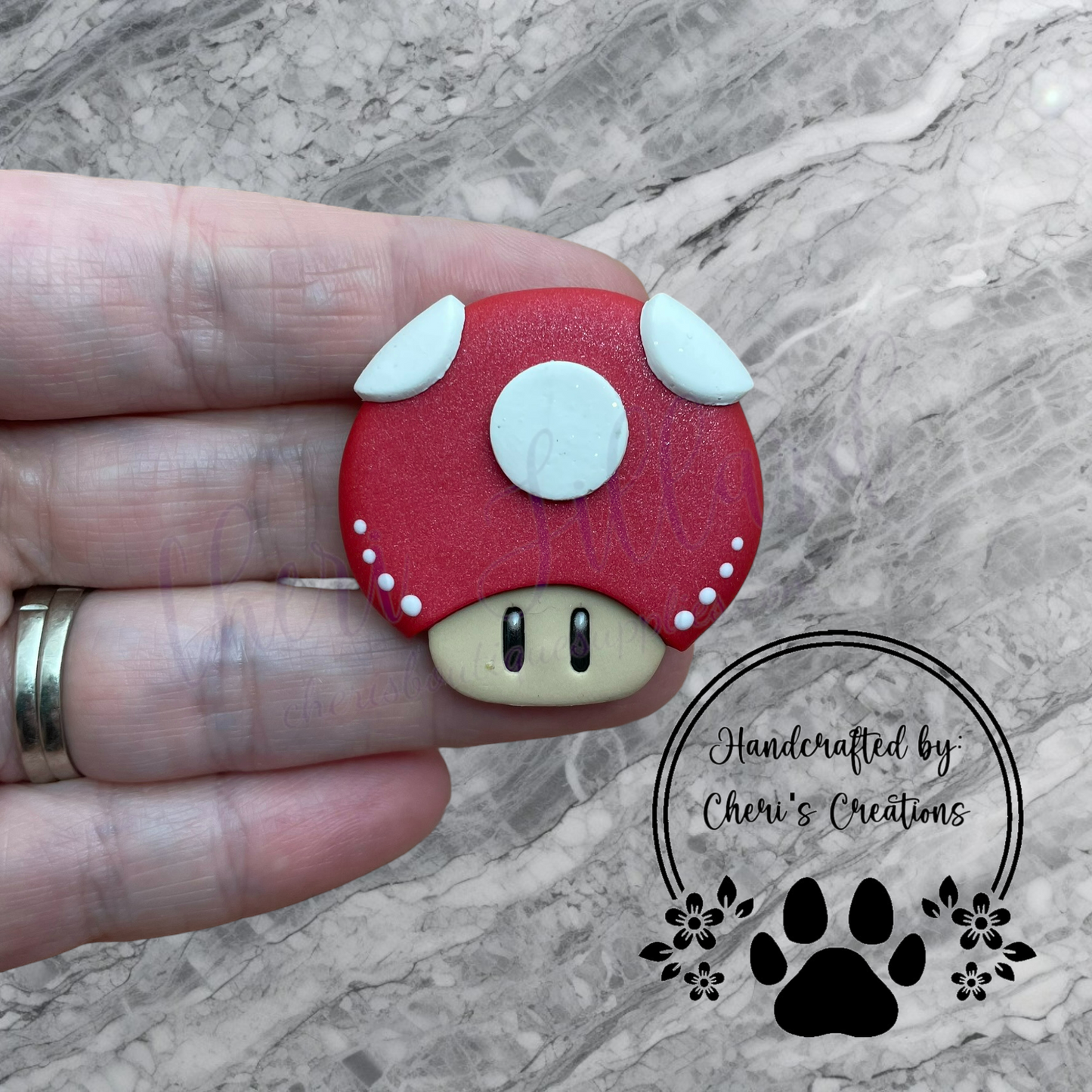 Red Cap Mushroom Bow Center – Handmade Polymer Clay Embellishment
