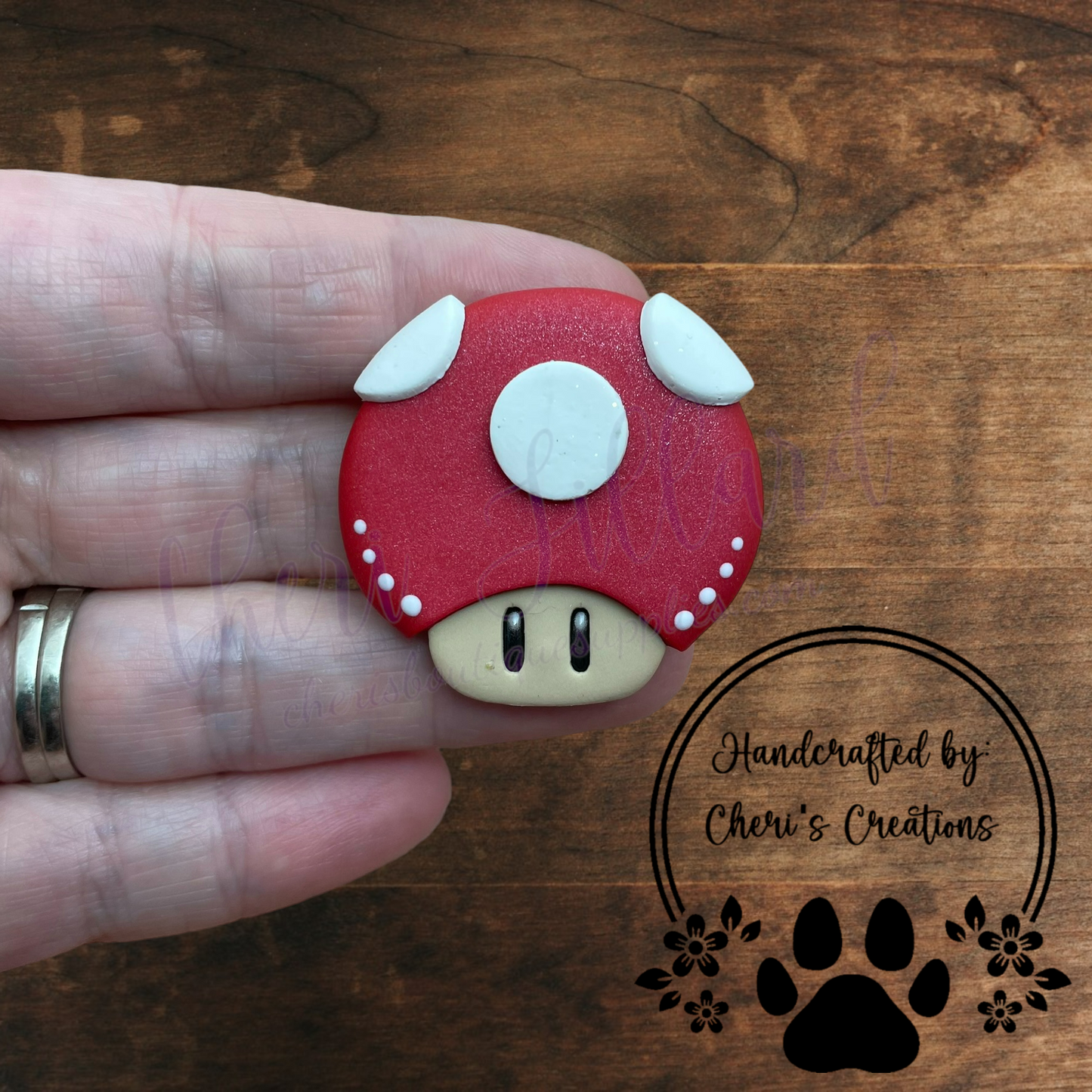 Red Cap Mushroom Bow Center – Handmade Polymer Clay Embellishment