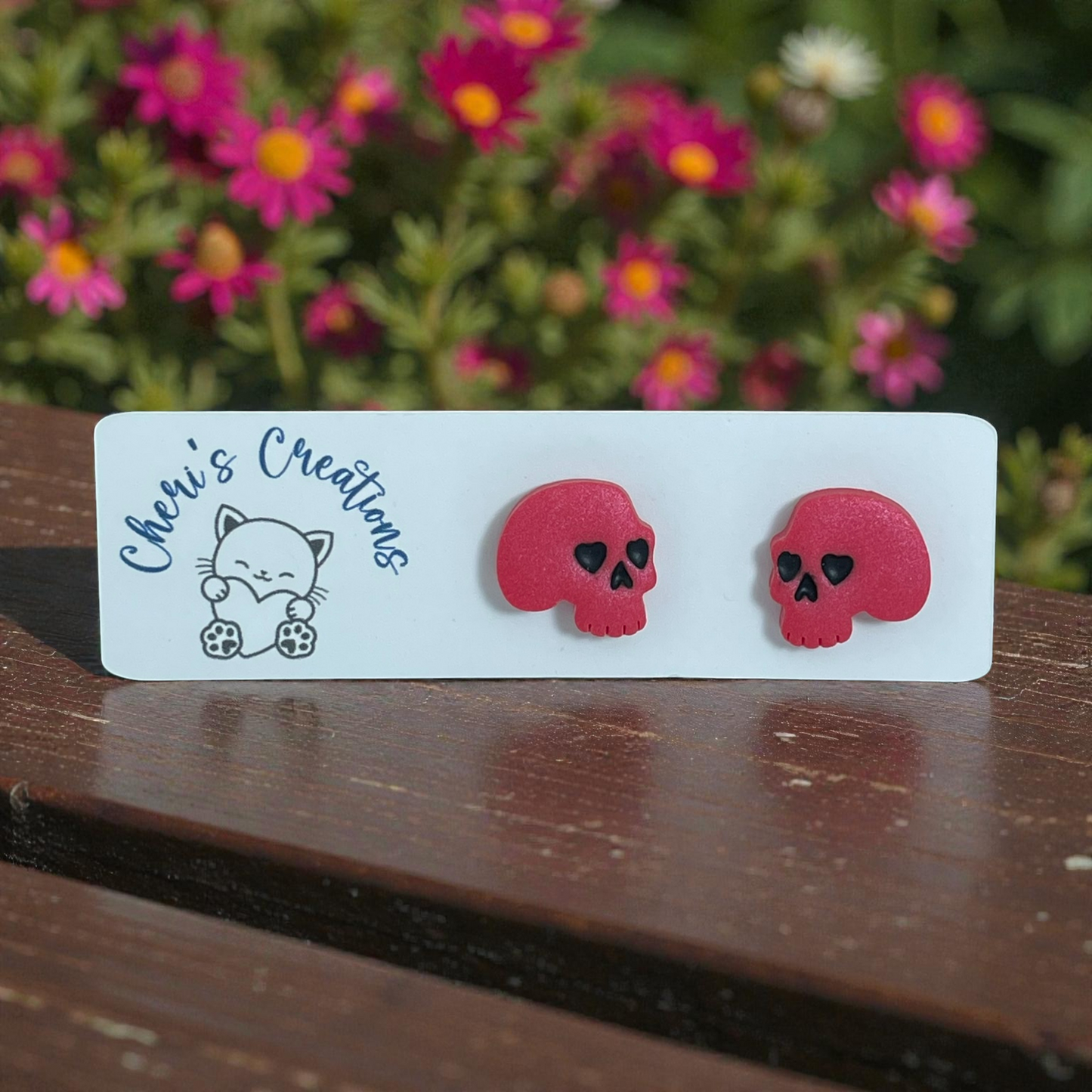 Red Skull Studs – Handmade Polymer Clay Earrings