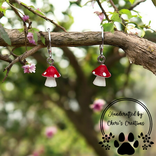 Whimsical Red Mini Mushroom Acrylic Dangle Earrings