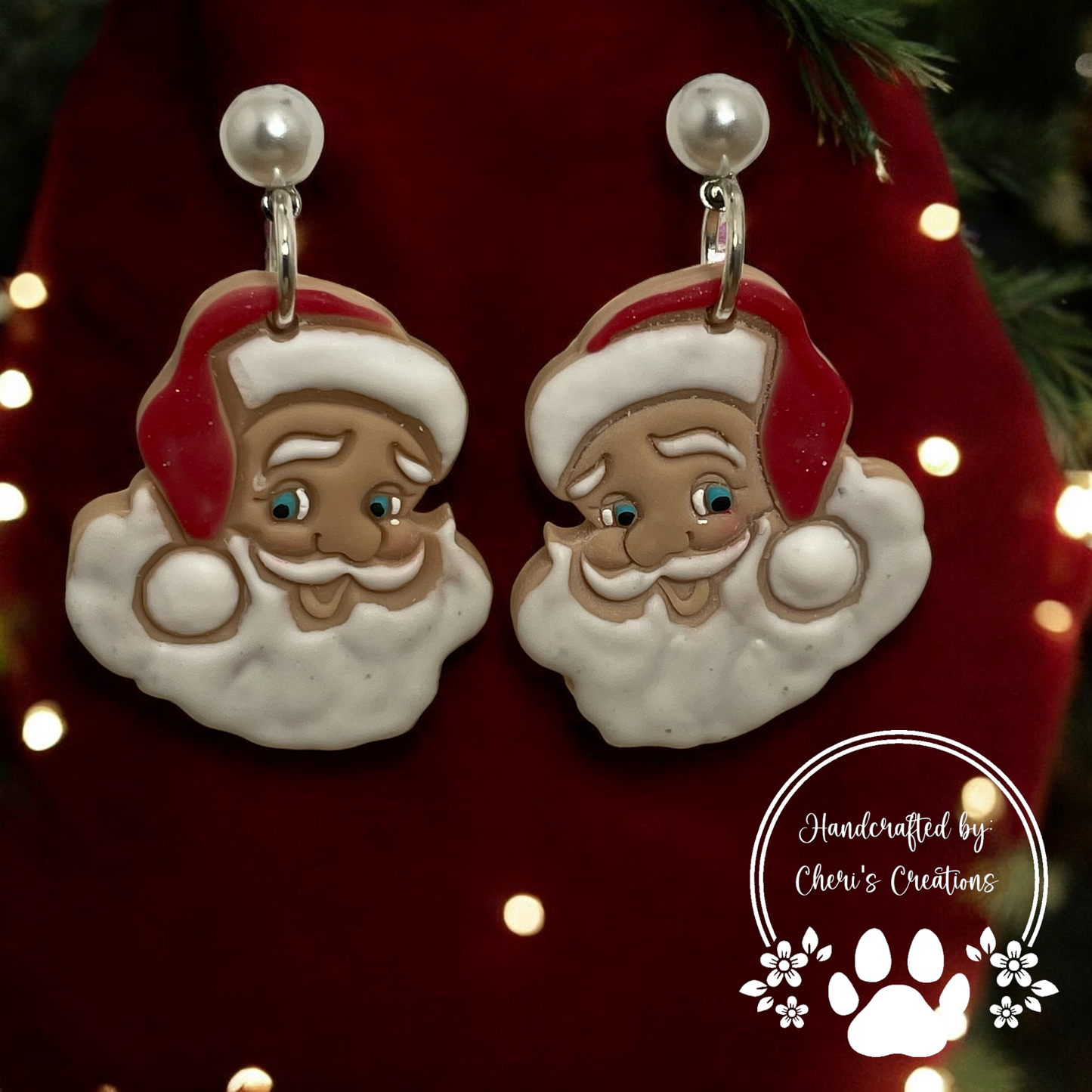 Classic Holiday Santa Polymer Clay Dangle Earrings
