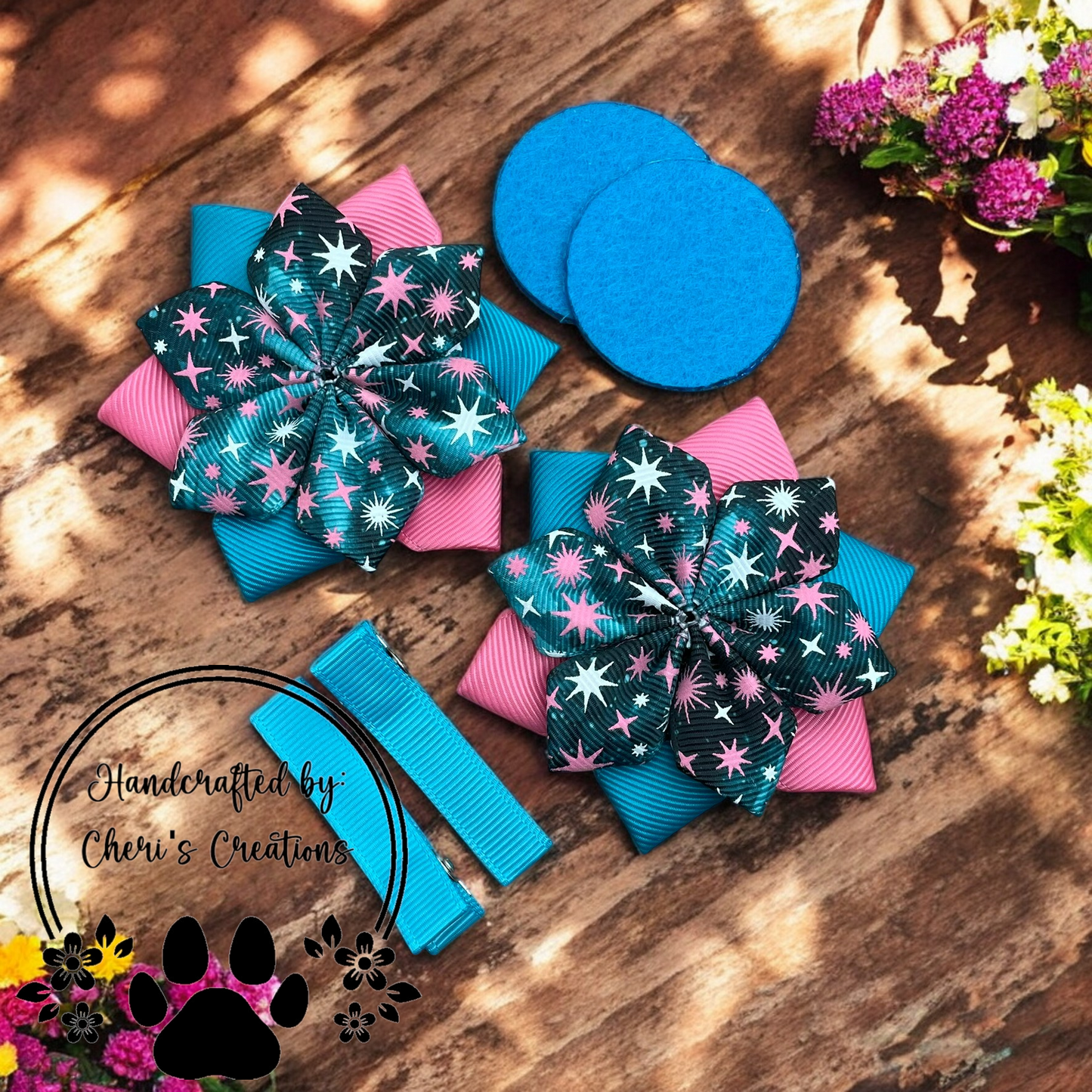 Sassy Galaxy Stars DIY Flower Bow Kit – Handmade Hair Bow Craft Set with Sassy Glowing Star Design