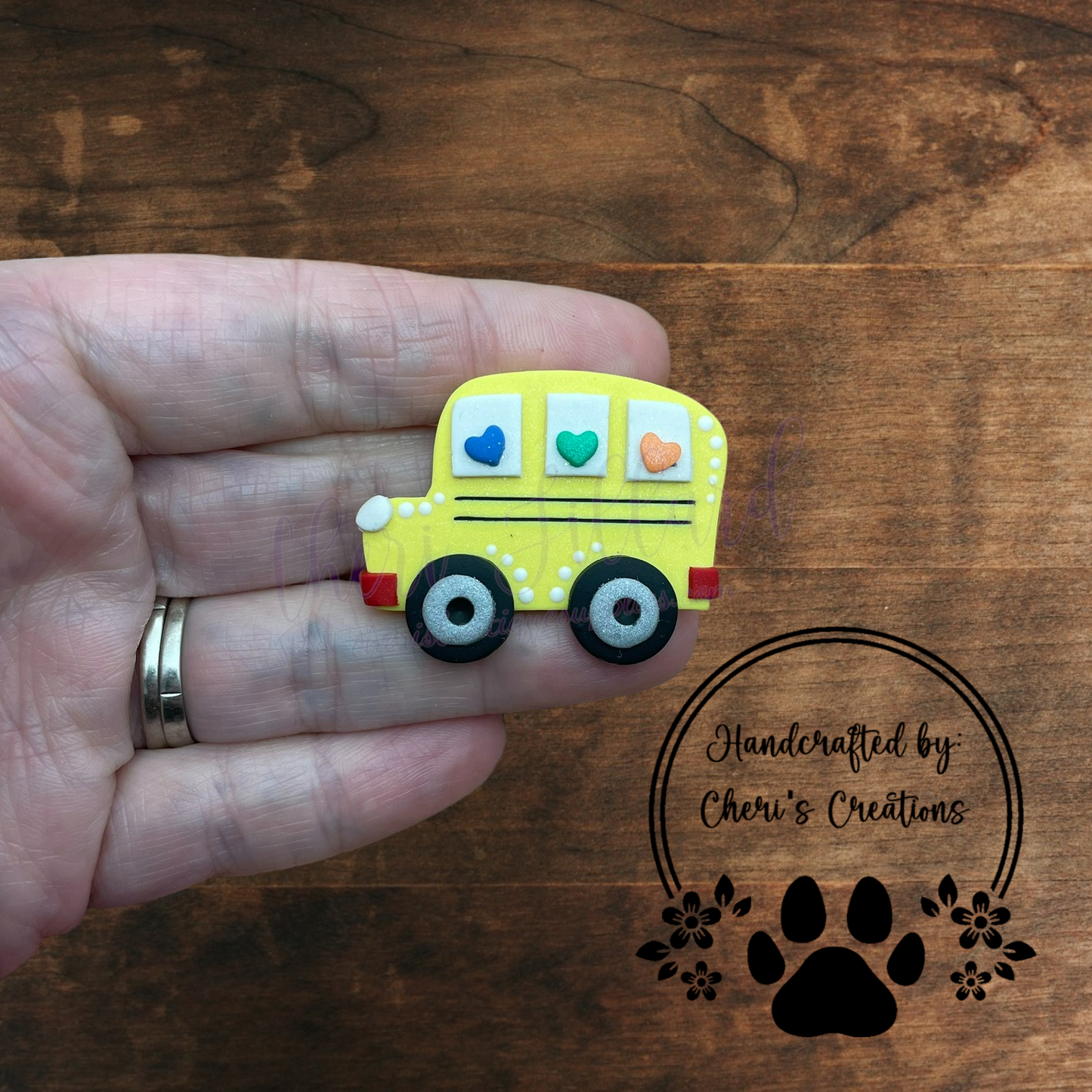 School Bus Bow Center – Handmade Polymer Clay Embellishment