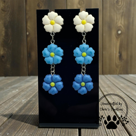 Shades of Blue Floral Earrings – Statement Stud Dangles