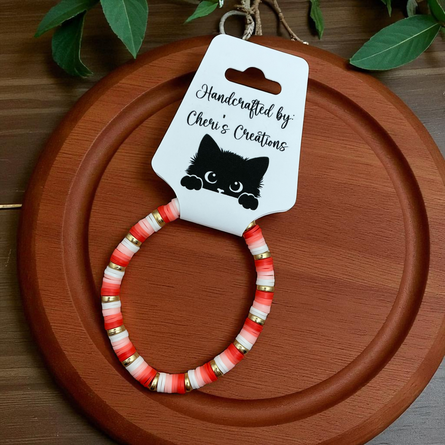 Coral Heishi Bead Bracelet – Handmade Stretch Bracelet