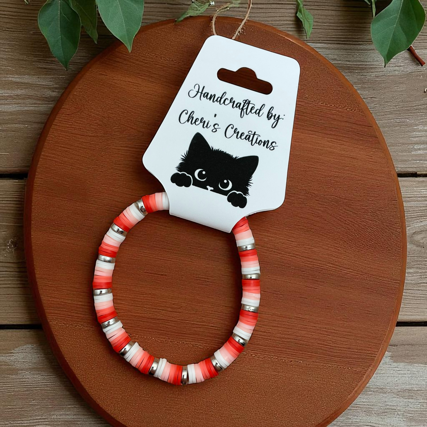 Coral Heishi Bead Bracelet – Handmade Stretch Bracelet