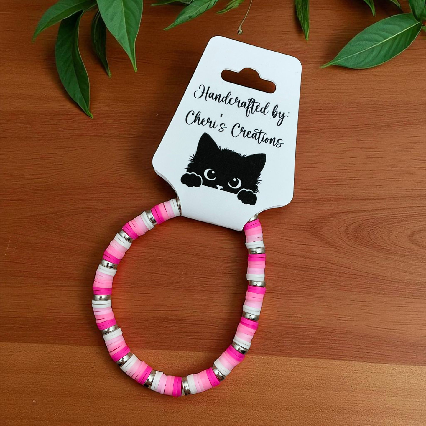 Pink Heishi Bead Bracelet – Handmade Stretch Bracelet