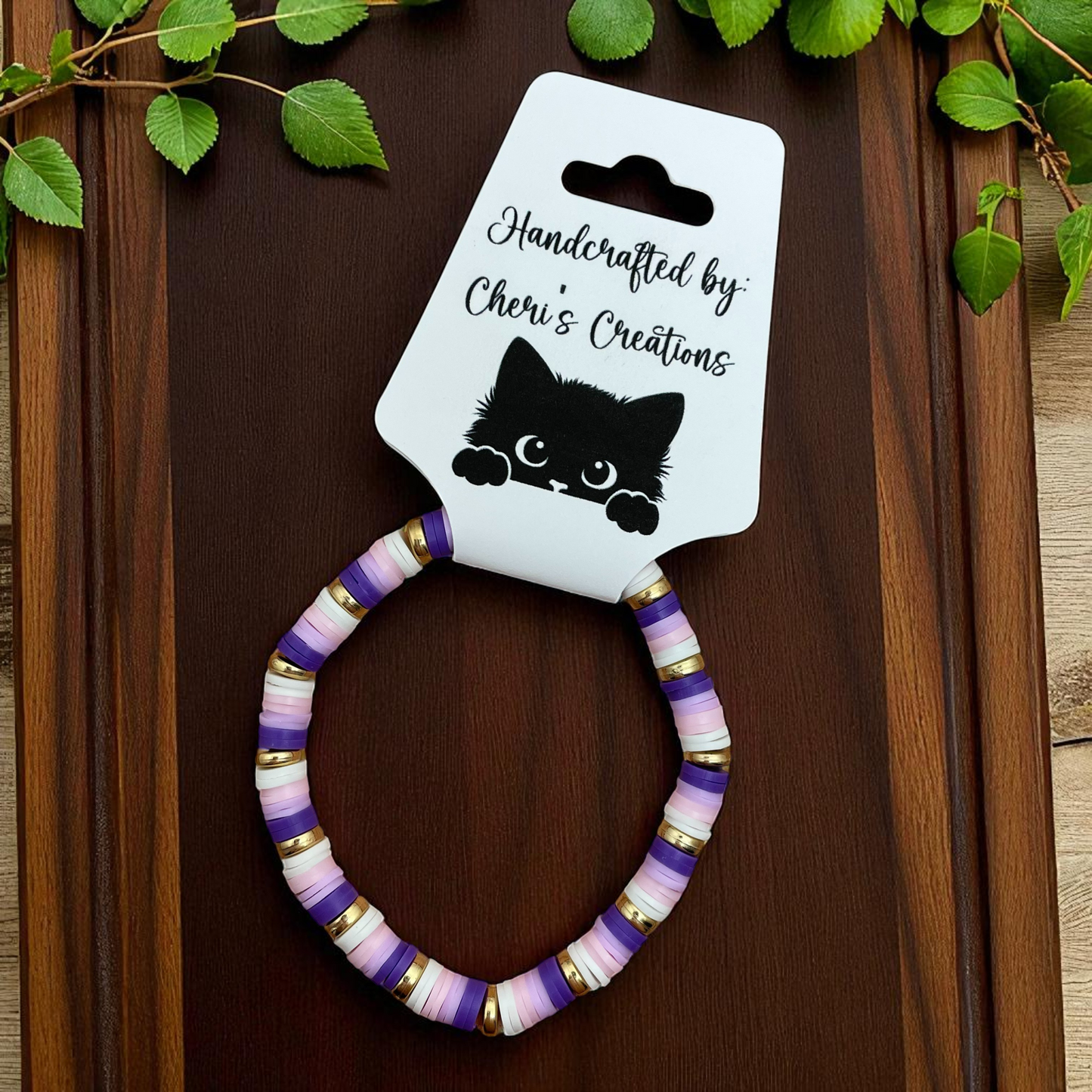 Purple Heishi Bead Bracelet – Handmade Stretch Bracelet