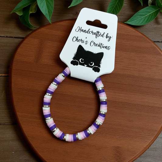 Purple Heishi Bead Bracelet – Handmade Stretch Bracelet