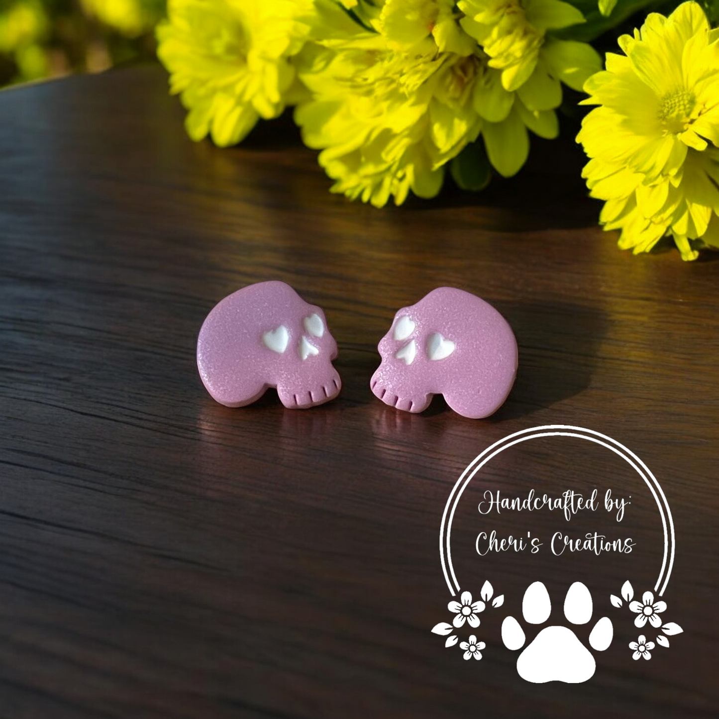 Lavender Spooky Skulls Polymer Clay Stud Earrings