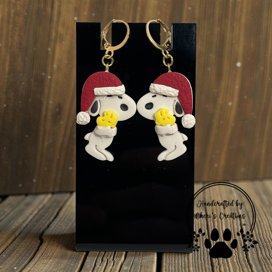 Christmas Pup Dangle Earrings – Handmade Polymer Clay Earrings