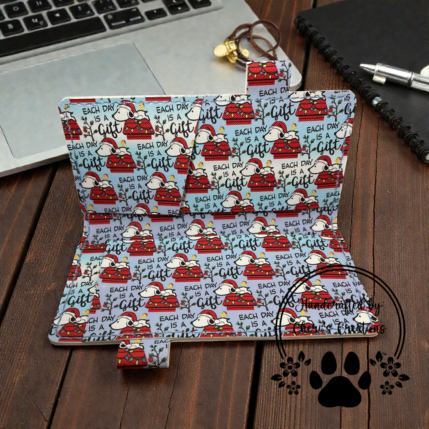 Dog & Bird on Blue Ombre Faux Leather Checkbook Holder