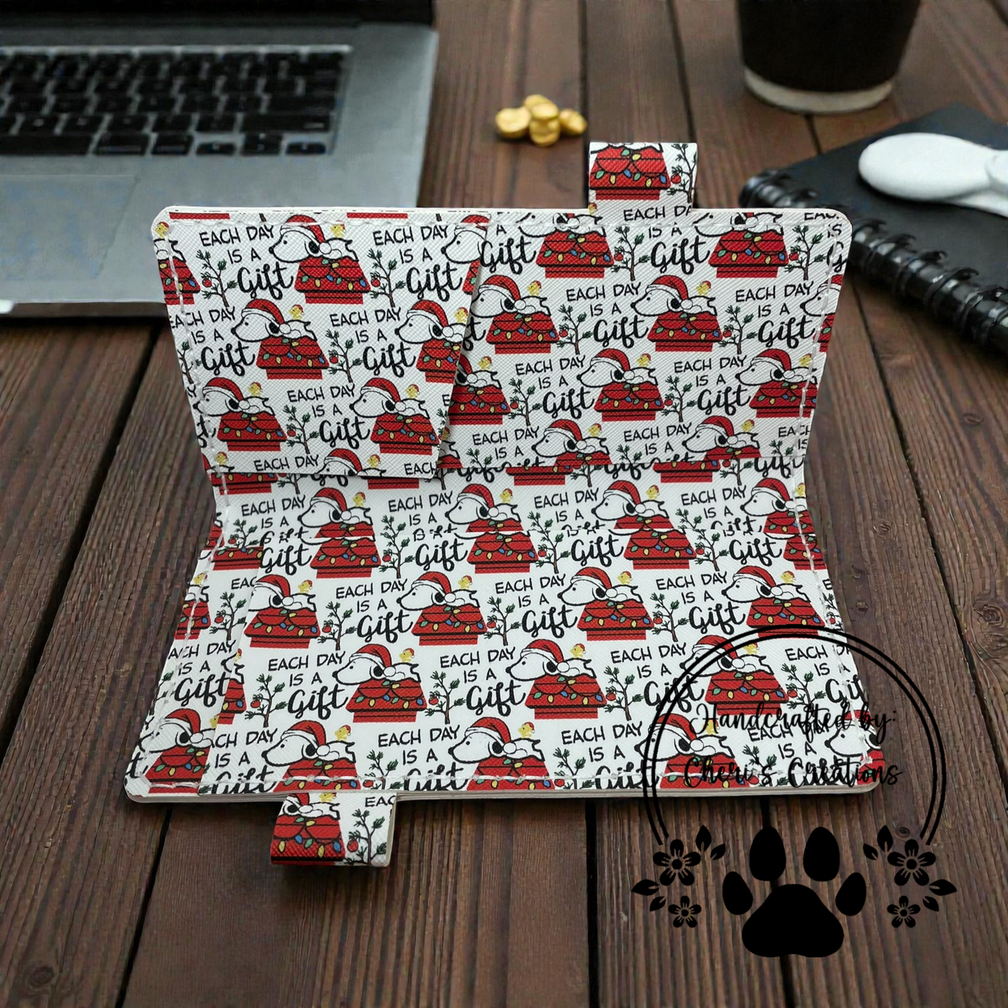 Dog & Bird on White Faux Leather Checkbook Holder