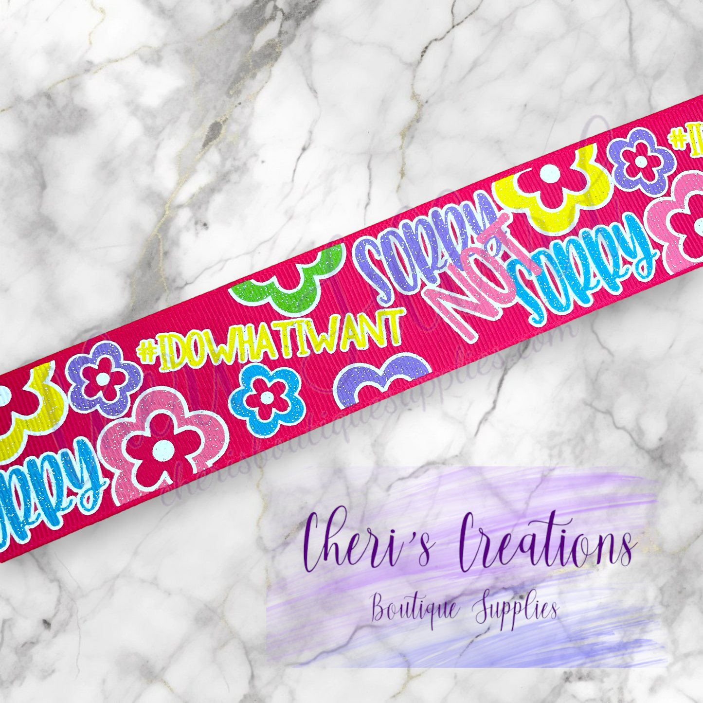 Sorry Not Sorry Bright Florals 1.5" Grosgrain Ribbon by the Yard