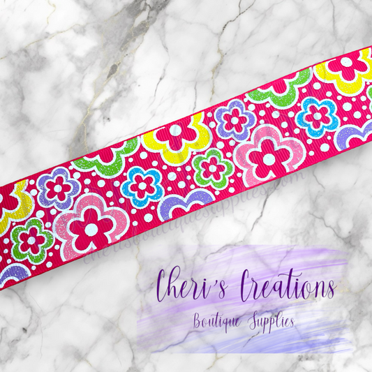 Sorry Not Sorry Bright Florals 1.5" Grosgrain Ribbon by the Yard