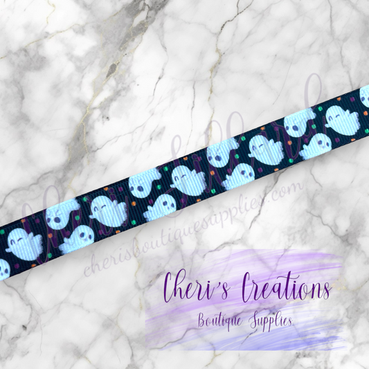 Spooky Halloween Floating Ghosts 5/8" 7/8" Grosgrain Ribbon by the Yard