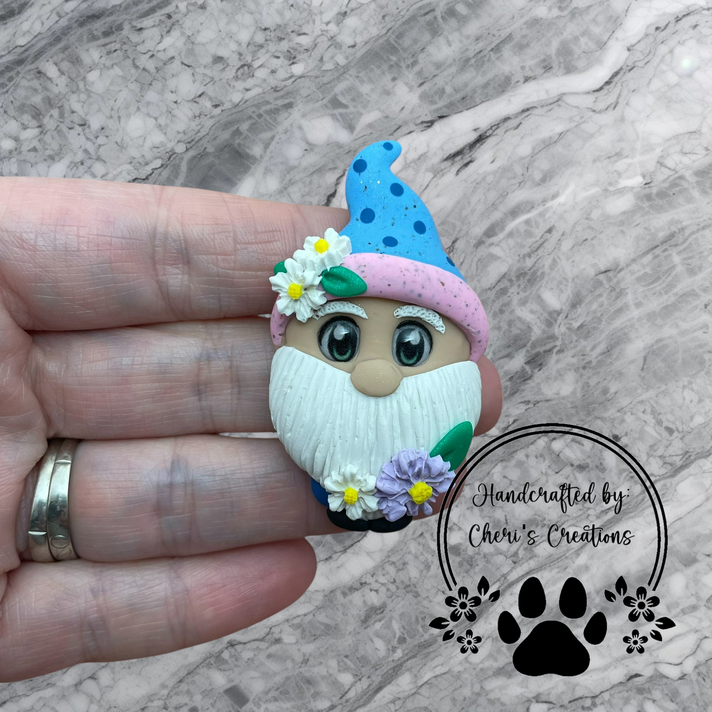 Whimsical Spring Floral Gnome Polymer Clay Embellishment