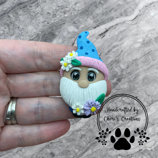 Whimsical Spring Floral Gnome Polymer Clay Embellishment