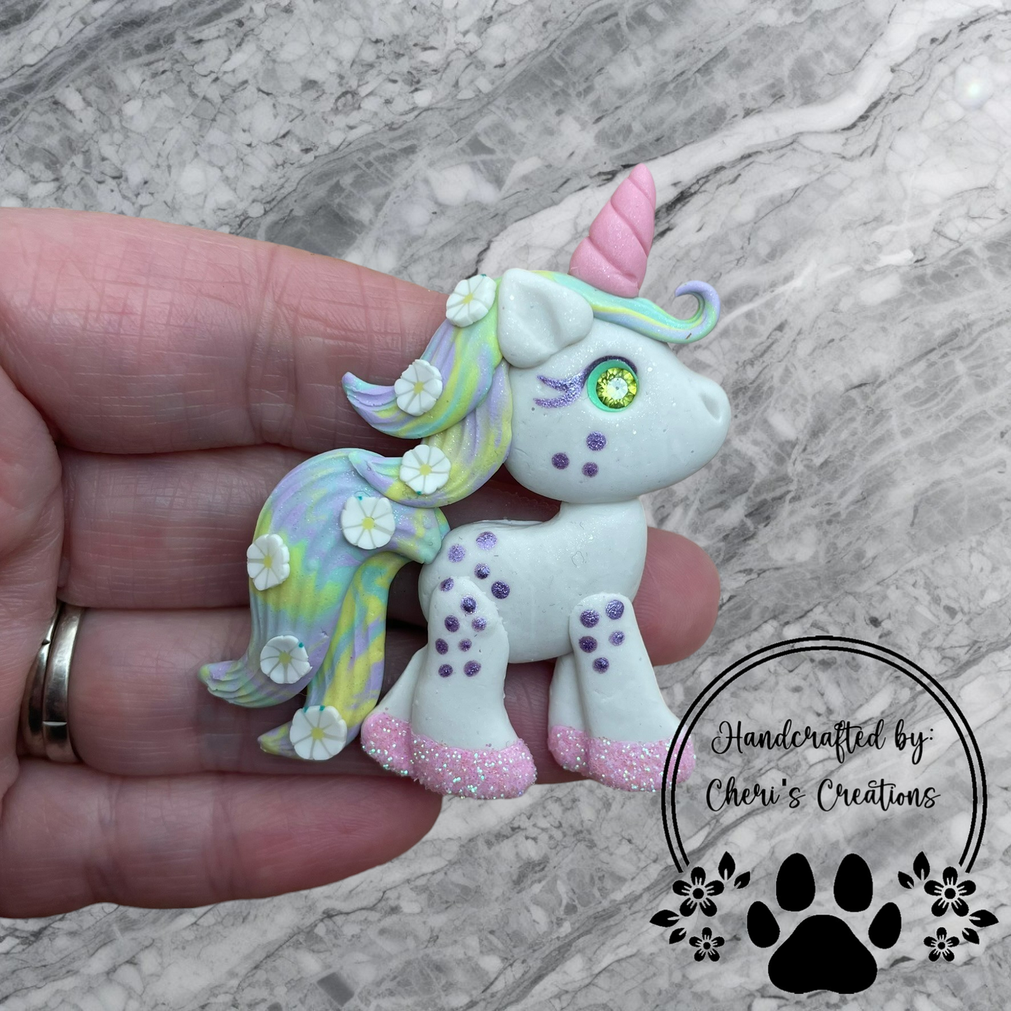 Spring Daisies Unicorn Polymer Clay Embellishment