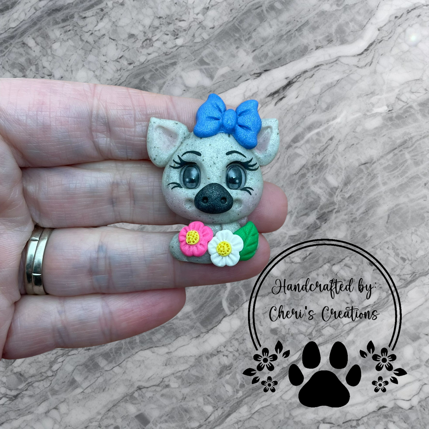 Sweet Spring Floral Piggy Polymer Clay Embellishment