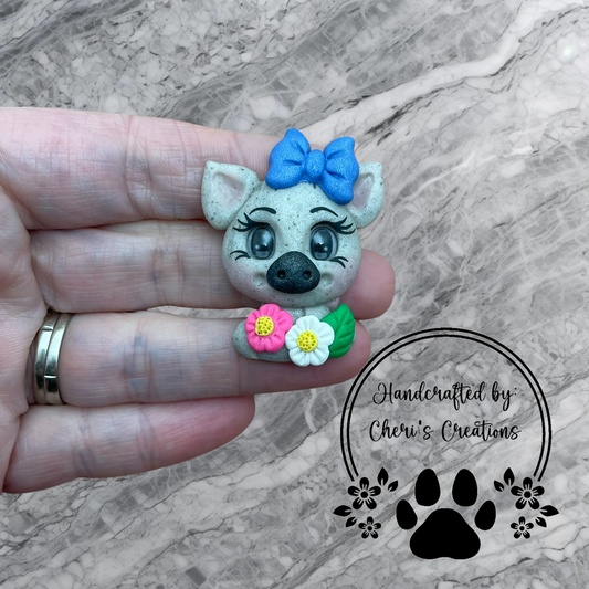 Sweet Spring Floral Piggy Polymer Clay Embellishment