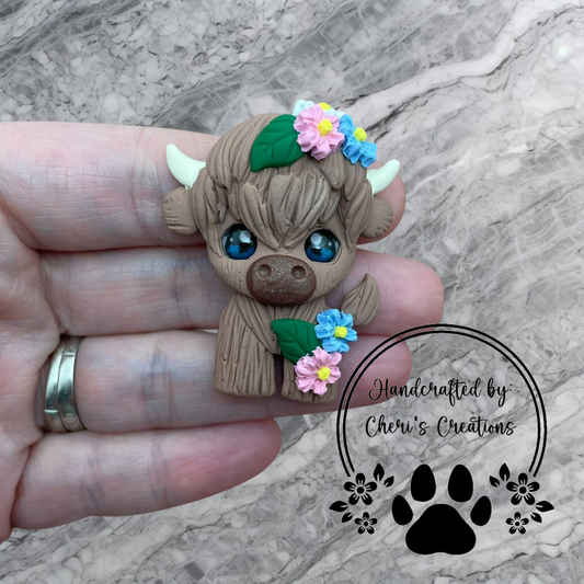 Sweet Spring Floral Shaggy Cow Polymer Clay Embellishment