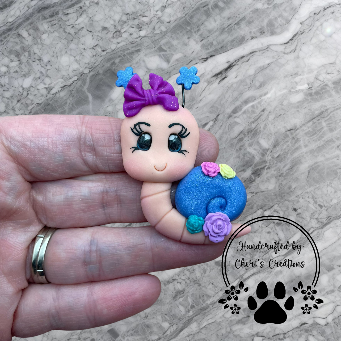 Whimsical Floral Garden Snail Polymer Clay Embellishment