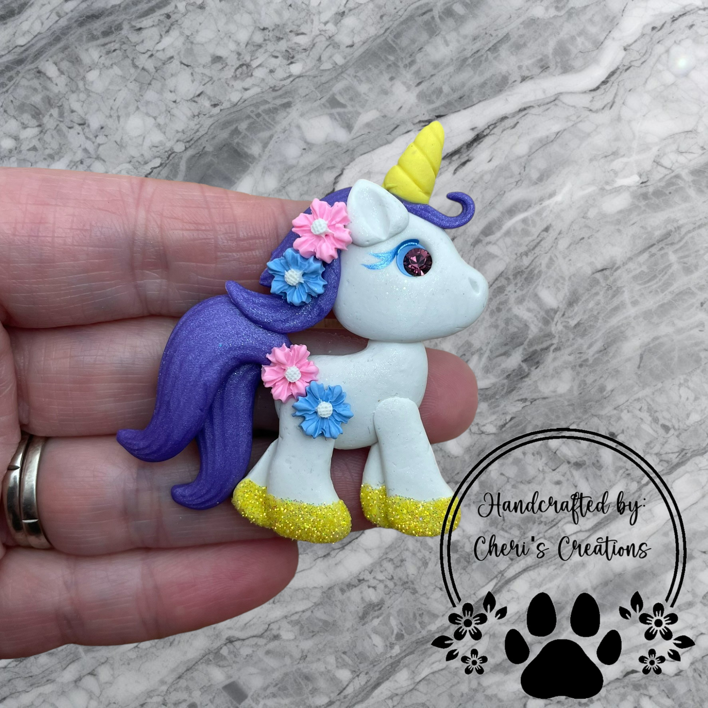 Spring Floral Unicorn Polymer Clay Embellishment