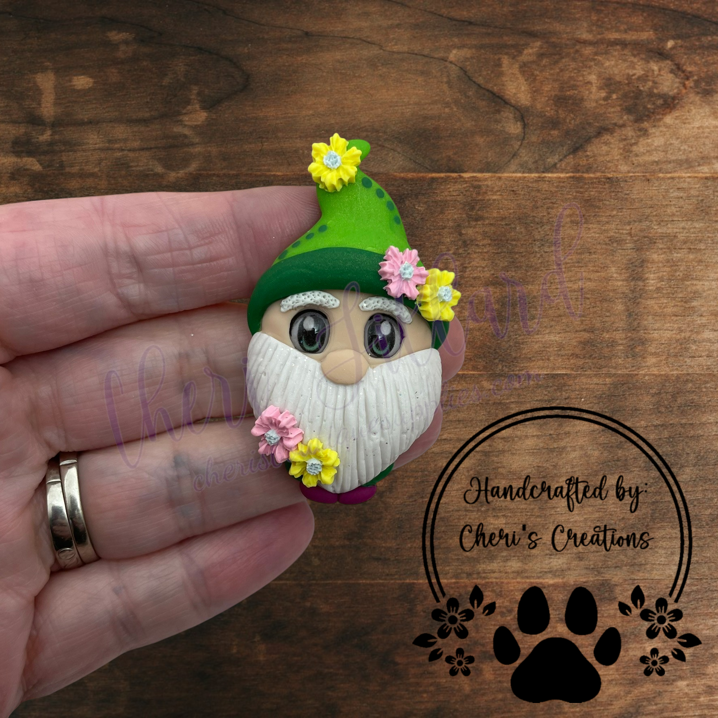 Spring Gnome Bow Center – Handmade Polymer Clay Embellishment
