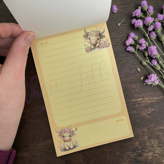 Highland Cow Notepad – Spring Cow Memo Pad