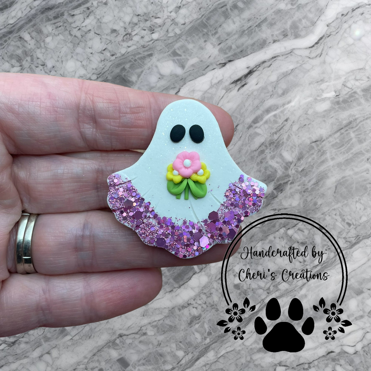 Enchanting Spring Sparkle Ghost Polymer Clay Embellishment