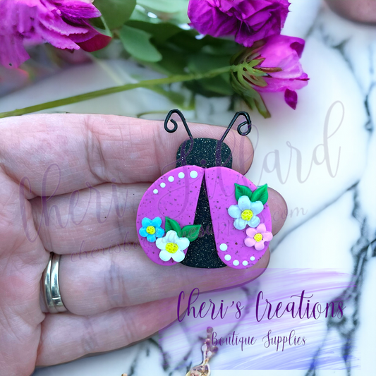 Spring Floral Ladybug Polymer Clay Embellishment